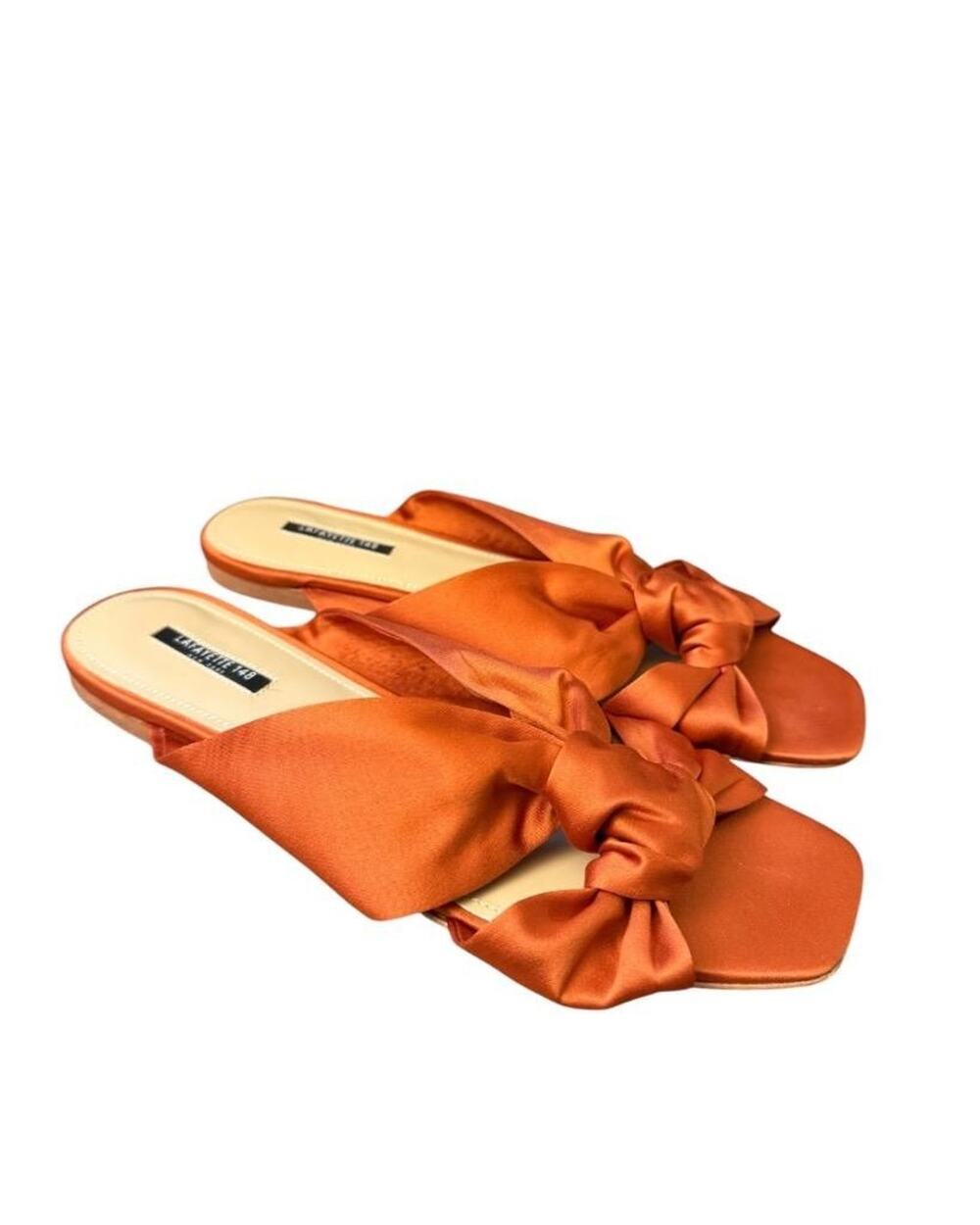 Lafayette 148 New York Hessania Burnt Orange Satin Slide Sandal Women size 8